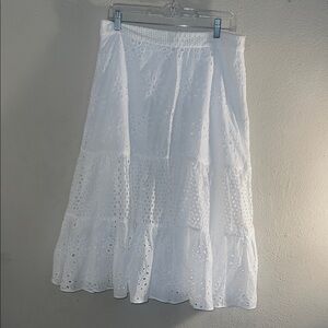 Talbots Elegant White Eyelet A-Line Skirt